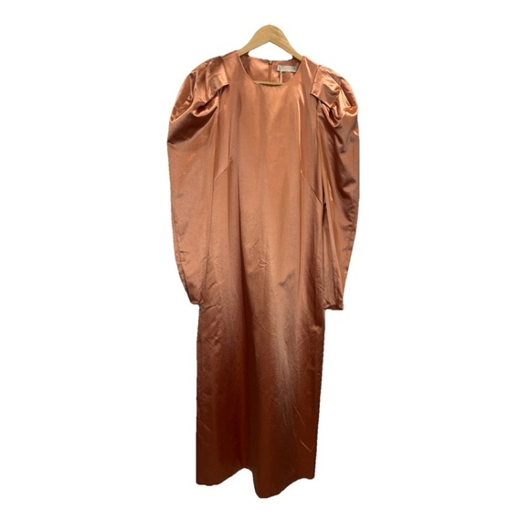 Ulla Johnson Silvana Dress Copper Satin Midi Long Sleeve Boho Sz 8 Cocktail NWT - Picture 4 of 16
